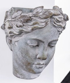 Ghiveci de piatra, pentru perete, forma cap femeie gri, 19x17x13 cm