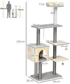 PawHut Ansamblu de Joacă pentru Pisici, Stâlp de Zgâriat din Sisal, Rampă, Casă, Jucărie cu Bile, Gri Deschis | Aosom Romania