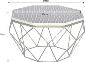 Masuta de cafea rotunda, Mozaic incrustat, Alb-Negru, DIAMOND BONE INLAY 70cm