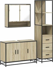 vidaXL Set mobilier de baie, 3 piese, stejar sonoma, lemn prelucrat