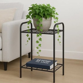 Etajera metal pentru flori 2 rafturi Decor Homs 33 x 60 x 31 cm, negru