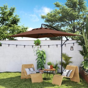 Outsunny Umbrelă Suspendată cu Orificii de Ventilaţie, Bază în Cruce şi Manivelă, 3x2 m, Maro | Aosom Romania