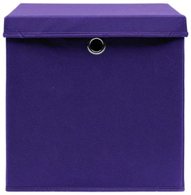 Cutii depozitare cu capace, 4 buc., violet, 28x28x28 cm 4, Violet cu capace, 1, Violet cu capace