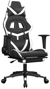 345439 vidaXL Scaun de gaming masaj/suport picioare alb/negru piele eco