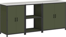 vidaXL Set de depozitare pentru bucătărie cu raft 3 pcs Verde măsliniu