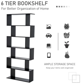 HOMCOM Bibliotecă din Lemn, Design Modern cu 6 Rafturi, 80x23x192 cm, Negru | Aosom Romania