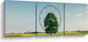 Tablu - Copac în luncă (cu ceas) (90x30 cm)