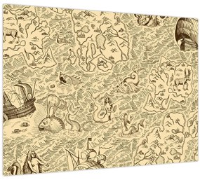 Tablou - Harta de epocă, ilustrații (70x50 cm)