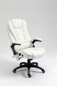 RESIGILAT- Scaun directorial cu Masaj si Incalzire, 8 puncte de masaj, Material Textil, Alb
