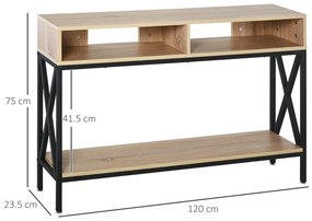 HOMCOM Masă de Console Masă de Intrare Industrială cu Multi-depozitare 120 x 23,5 x 75 cm Lemn Chêne | Aosom Romania