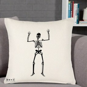 Perna Decorativa Halloween Schelet Dansator, 40x40 cm, Crem Reliefat, Husa Detasabila, Perna Inclusa, BEKZ®