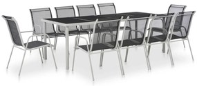 44706 vidaXL Set mobilier de exterior, 11 piese, negru, oțel și textilenă