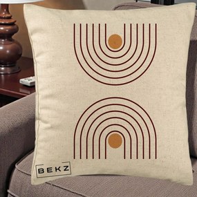 Perna Decorativa Geometric Boho Arc, 40x40 cm, Bej, Husa Detasabila, Perna Inclusa, BEKZ®