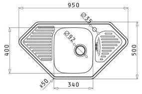 Pyramis 108760801 - Chiuvetă de bucătărie MEDUSA CORNER 95 x 50 cm
