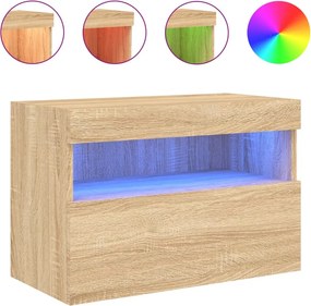 vidaXL Comodă TV de perete cu lumini LED, stejar sonoma, 60x30x40 cm