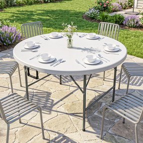 Outsunny Masă Pliabilă de Grădină Φ122 cm, Masă de Picnic Rotundă pentru 6 Persoane, Cadru Metalic, Alb | Aosom Romania