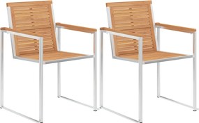 vidaXL Scaune de grădină, 2 buc., lemn masiv de tec și oțel inoxidabil