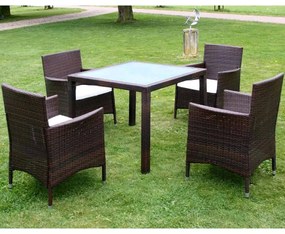 vidaXL Set mobilier de exterior cu perne, 5 piese, maro, poliratan
