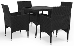 3058318 vidaXL Set mobilier de grădină, 5 piese, negru, poliratan