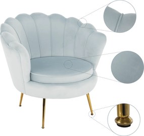 Fotoliu în stil Art-deco, catifea Velvet gri-albastru/crom auriu, NOBLIN