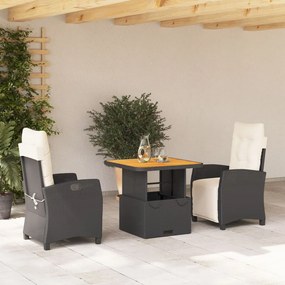 3277375 vidaXL Set mobilier de grădină cu perne, 3 piese, negru, poliratan