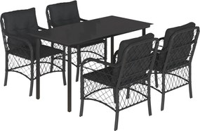vidaXL Set mobilier de grădină cu perne, 5 piese, negru, poliratan
