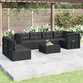 3187139 vidaXL Set mobilier de grădină cu perne, 7 piese, negru, poliratan