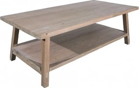 Măsuță de cafea dreptunghiulară din lemn reciclat, natur, cu raft și picioare înclinate, finisaj mat, 40 x 120 x 60 cm, „Anatole”