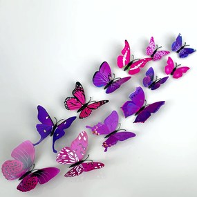 Autocolant de perete "Fluturi 3D din plastic realist - Violet” 12 buc 5-12 cm