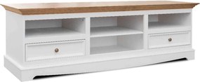 Comodă TV lemn masiv alb-natur Linea, 167 × 53 × 53 cm