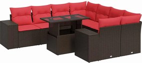vidaXL Set canapele de grădină cu perne, 9 piese, maro, poliratan