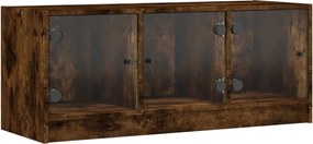 vidaXL Comodă TV cu uși din sticlă, stejar fumuriu, 102x37x42 cm
