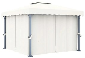 Pavilion cu perdea, alb crem, 3 x 3 m, aluminiu Alb, 3 x 3 m
