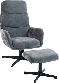 HOMCOM Fotoliu tapițat cu taburet, fotoliu lounge cu spătar înalt, bază metalică, pentru living, dormitor, gri | Aosom Romania