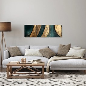Tablou - Abstracție verde cu auriu I. (cu ceas) (90x30 cm)