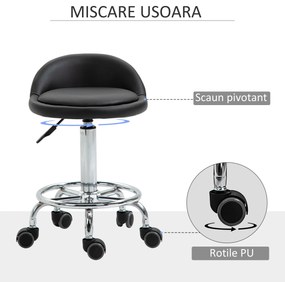 HOMCOM Set 2 Taburete de Bar Pivotante, Înălțime Ajustabilă, Imitație Piele PU, Negru | Aosom Romania