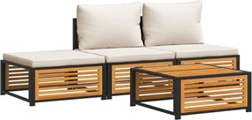 vidaXL Set canapele de grădină cu perne, 4 piese, lemn masiv de acacia