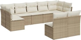 vidaXL Set canapele de grădină, 9 piese, cu perne, bej, poliratan