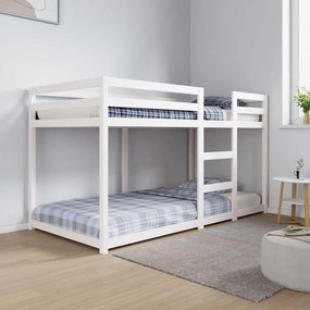 vidaXL Pat supraetajat, alb, 90x200 cm, lemn masiv de pin