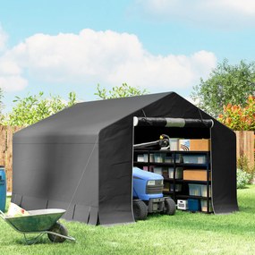 Outsunny Garaj Moto Exterior 3x3 m, Impermeabil, cu Ușă și Guri de Aerisire Rulabile, pentru Biciclete și Unelte, Gri Închis | Aosom Romania