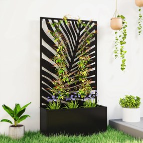 Outsunny pat înălțat jardiniere cu paravan ghiveci metalic, spalier de grădină 61 x 23 x 113 cm | Aosom Romania