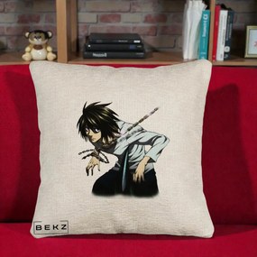 Perna Personalizata Death Note L Lawliet Lanturi, 40x40 cm, Bej Canapea, Husa Detasabila, Perna Inclusa, BEKZ®