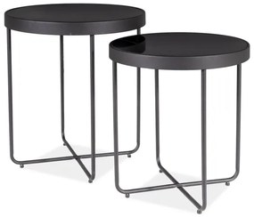 Mese de colt ATENA GLASS set 2 buc Ø 40/45 cm, negre