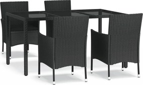 vidaXL Set mobilier de grădină cu perne, 5 piese, negru, poliratan