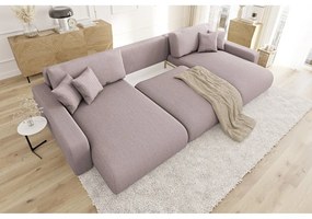 Colțar roz deschis extensibil, cu spațiu de depozitare, cu tapițerie din catifea reiată Sara – Ropez