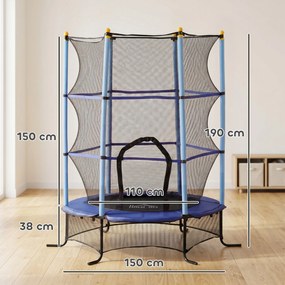 HOMCOM Trambulină Elastică pentru Copii cu Plasă de Siguranță, Suprafață Elastică și Țevi Capitonate, Ø163x190 cm, Albastru | Aosom Romania