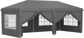 Outsunny Tonnelă de grădină Cort pliant Laterale detașabile Cadru din oțel întărit Geantă de transport 3x6m Gri închis | Aosom Romania