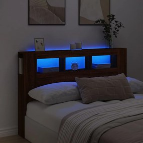 837357 vidaXL Tăblie de pat cu LED, stejar maro, 160x18,5x103,5 cm, lemn