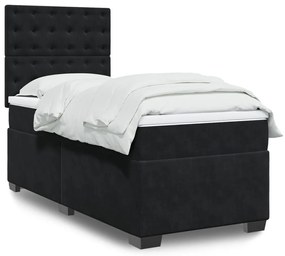 vidaXL Pat box spring cu saltea, negru, 100x200 cm, catifea