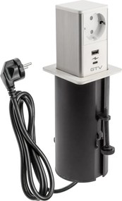 Priză încorporabilă în blat Tower GTV, 1 priză Schuko, USB A + C, alb, D:80 mm Aluminiu/Plastic, Alb, D:80 mm